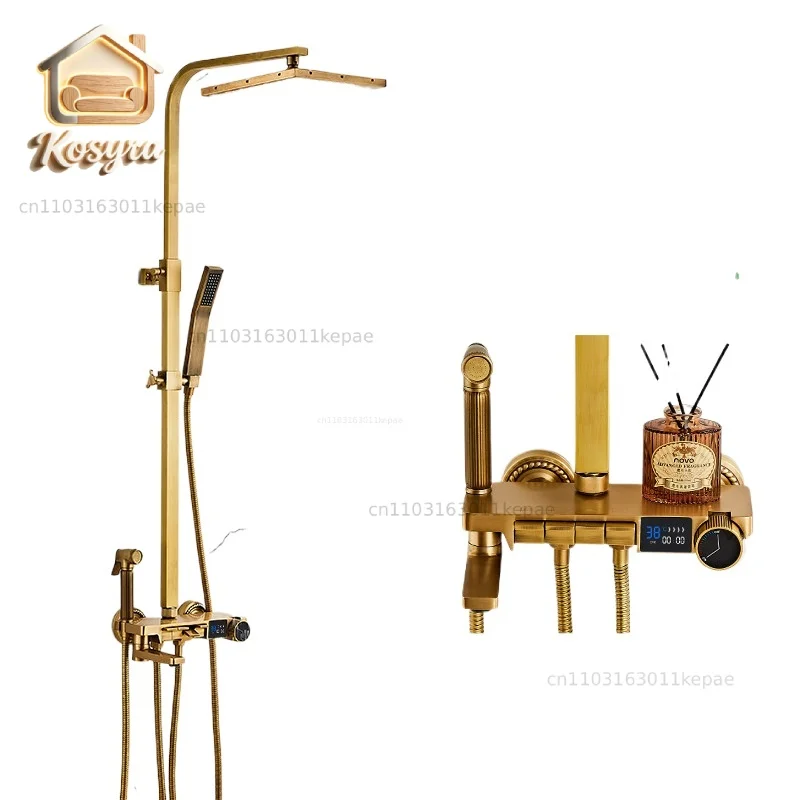 European all-copper hot and cold shower brushed gold antique shower faucet set, bathroom lift pressurized model
European all-copper hot and cold shower brushed gold antique shower faucet set, bathroom lift pressurized model