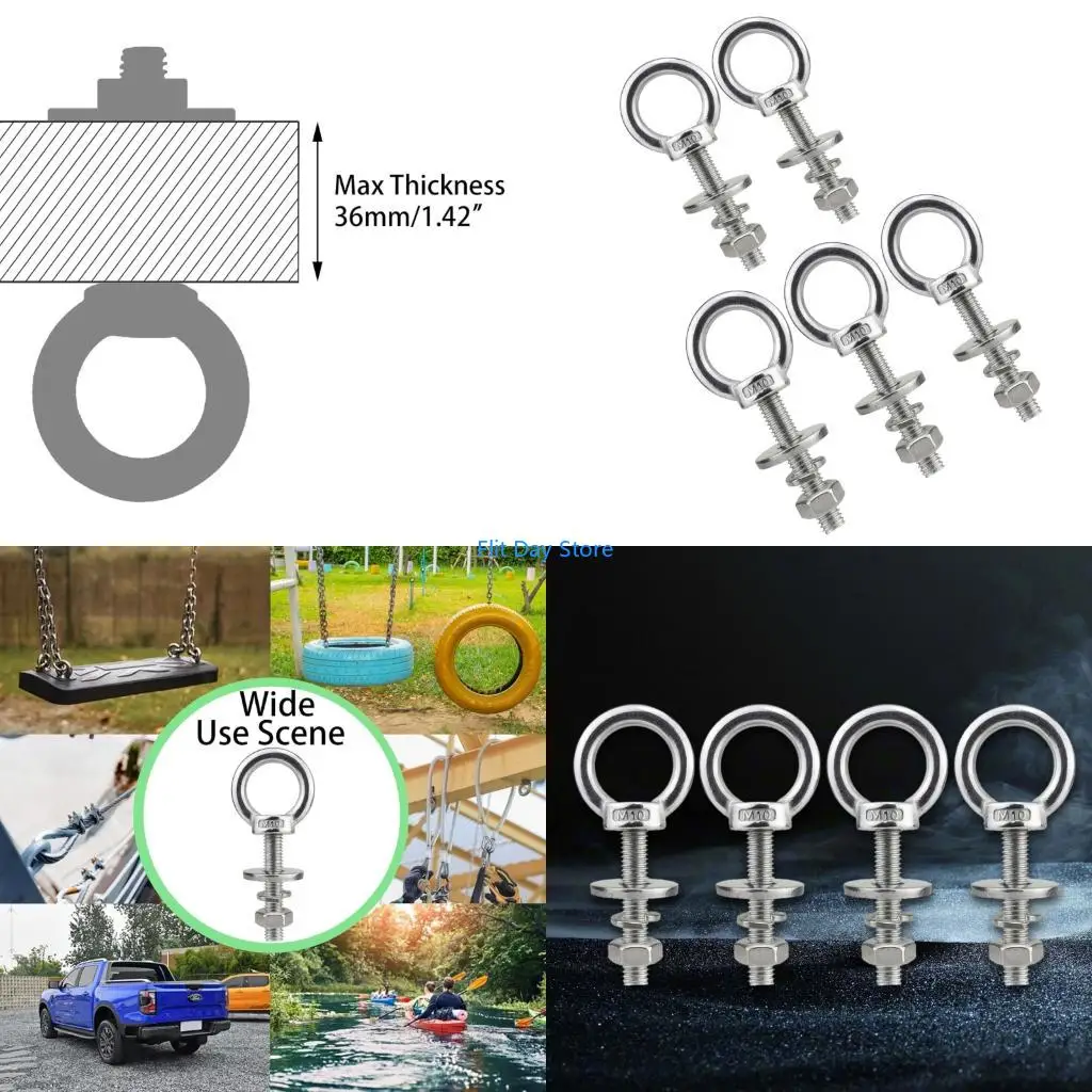 F92C 5Pcs Heavy Duty Threaded Rings Screw Eyebolts with Washers and Nut Easy to Use
F92C 5Pcs Heavy Duty Threaded Rings Screw Eyebolts with Washers and Nut Easy to Use