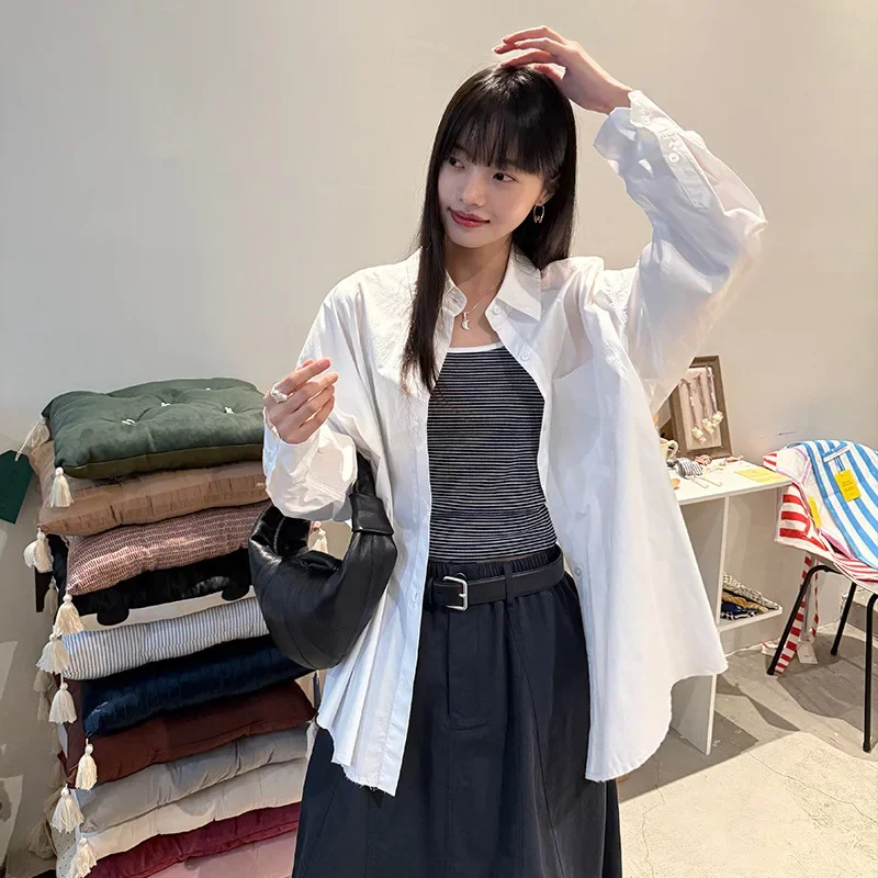Свободная модная простая женская рубашка в корейском стиле, весна 2025, новинка, однотонная, с длинным рукавом
Свободная модная простая женская рубашка в корейском стиле, весна 2025, новинка, однотонная, с длинным рукавом