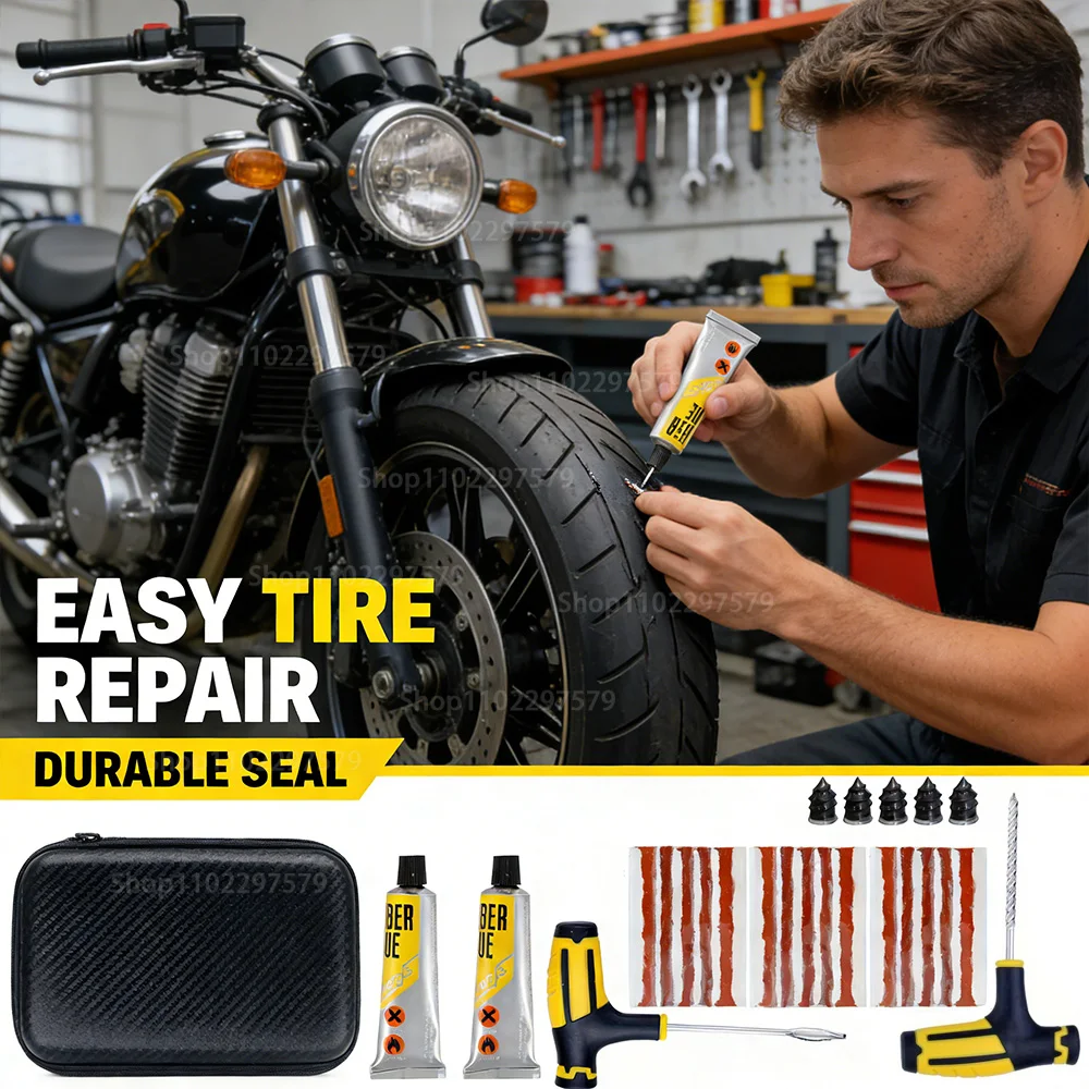 Emergency tire repair kit - Heavy-duty glue and rubber strips suitable for puncture repair of car/truck/RV blowouts
Emergency tire repair kit - Heavy-duty glue and rubber strips suitable for puncture repair of car/truck/RV blowouts