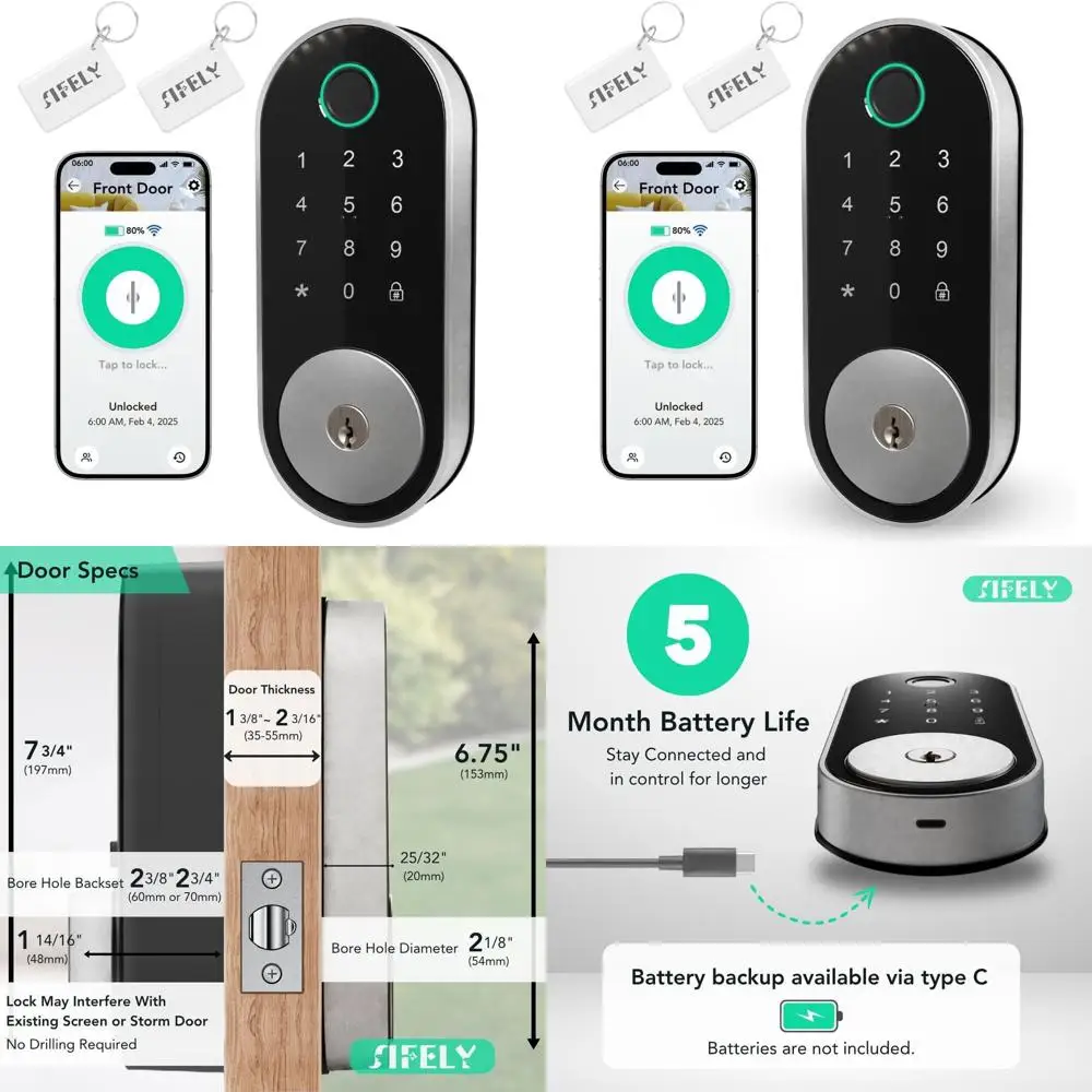Fingerprint Smart Deadbolt with Keypad, Keyless Entry for Home, Rentals, and Remote Access, Auto-Lock, DIY Install, Compatible w
Fingerprint Smart Deadbolt with Keypad, Keyless Entry for Home, Rentals, and Remote Access, Auto-Lock, DIY Install, Compatible w