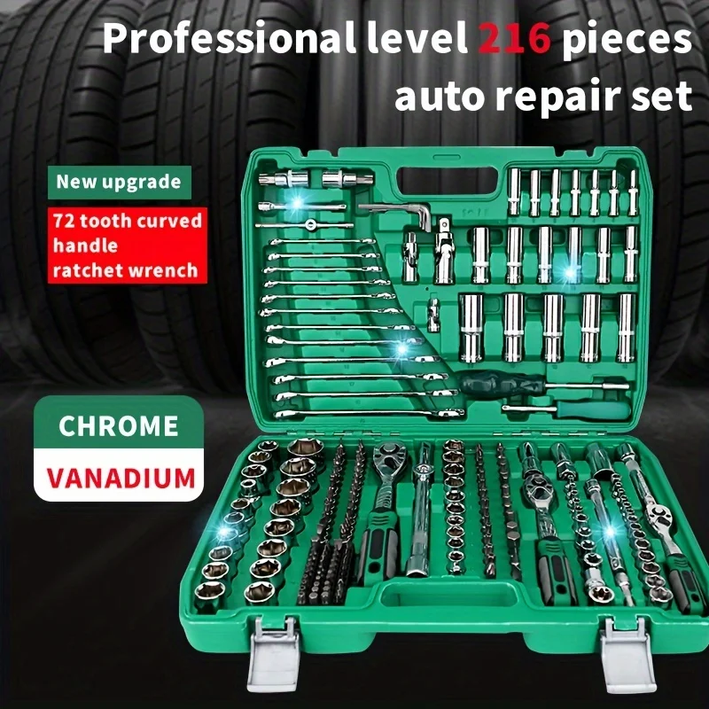 A 216pcs Ratchet Wrench Set Featuring a 72-Tooth Drive Socket, Along with Combination And Hex Wrenches, Designed for Car Repairs And Home Use, Complete with a Storage Box
A 216pcs Ratchet Wrench Set Featuring a 72-Tooth Drive Socket, Along with Combination And Hex Wrenches, Designed for Car Repairs And Home Use, Complete with a Storage Box