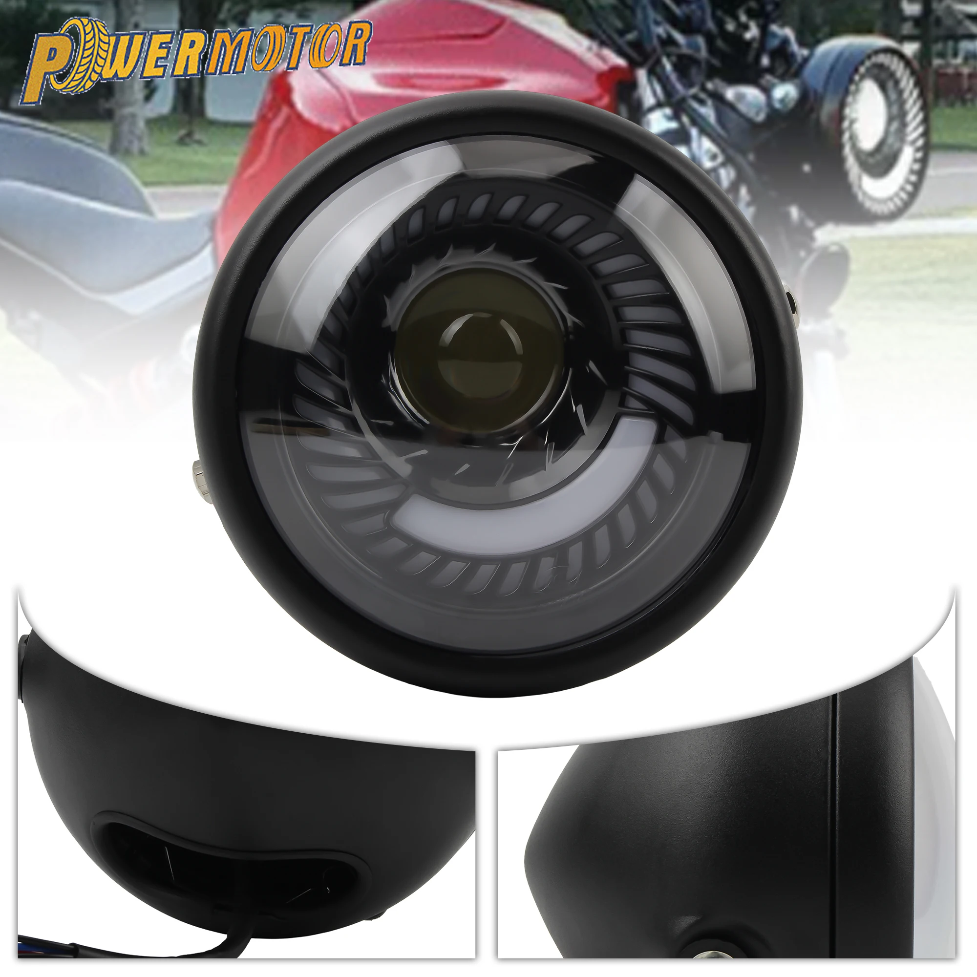 6.5 Inch Motorcycle Angel Eyes Headlight Spiral Light H4 Daytime Running Lights For Harley Retro Series Cafe Racer Modified
6.5 Inch Motorcycle Angel Eyes Headlight Spiral Light H4 Daytime Running Lights For Harley Retro Series Cafe Racer Modified