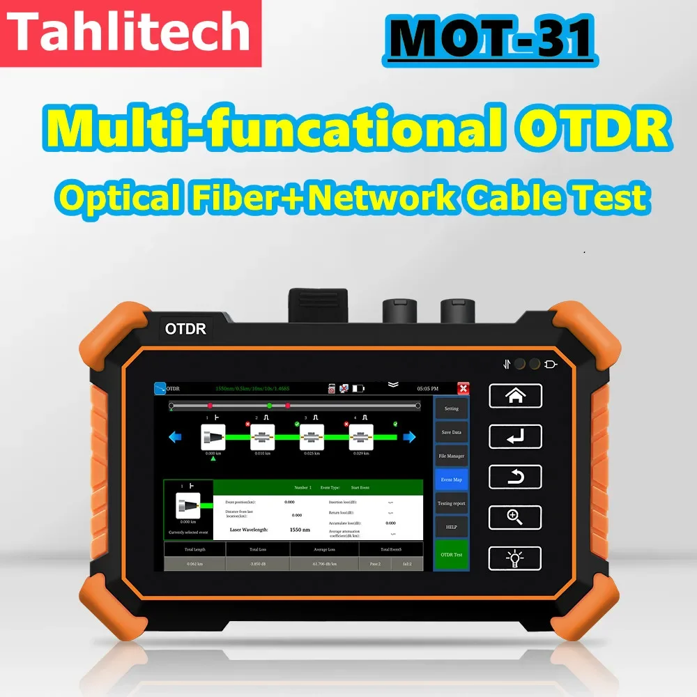 Tahlitech MOT-31 multi-function OTDR Optical Fiber+Network Cable Testing, IP Scan, Port Flashing and Other Network Tests.
Tahlitech MOT-31 multi-function OTDR Optical Fiber+Network Cable Testing, IP Scan, Port Flashing and Other Network Tests.