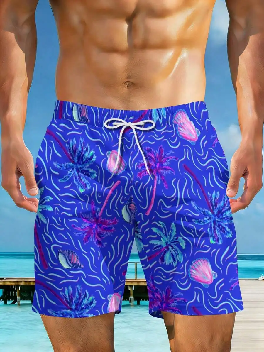 Mens Tropical Palm Tree And Shell Print Beach Shorts Blue With Pink Purple Accents
Mens Tropical Palm Tree And Shell Print Beach Shorts Blue With Pink Purple Accents