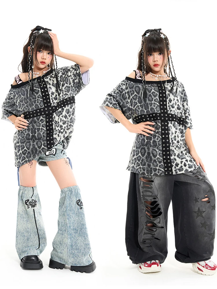 Girls Hip Hop Dance Clothes Sequined Leopard Tops Loose T Shirt Pants Kpop Jazz Performance Costume Concert Stage Wear BL19126
Girls Hip Hop Dance Clothes Sequined Leopard Tops Loose T Shirt Pants Kpop Jazz Performance Costume Concert Stage Wear BL19126