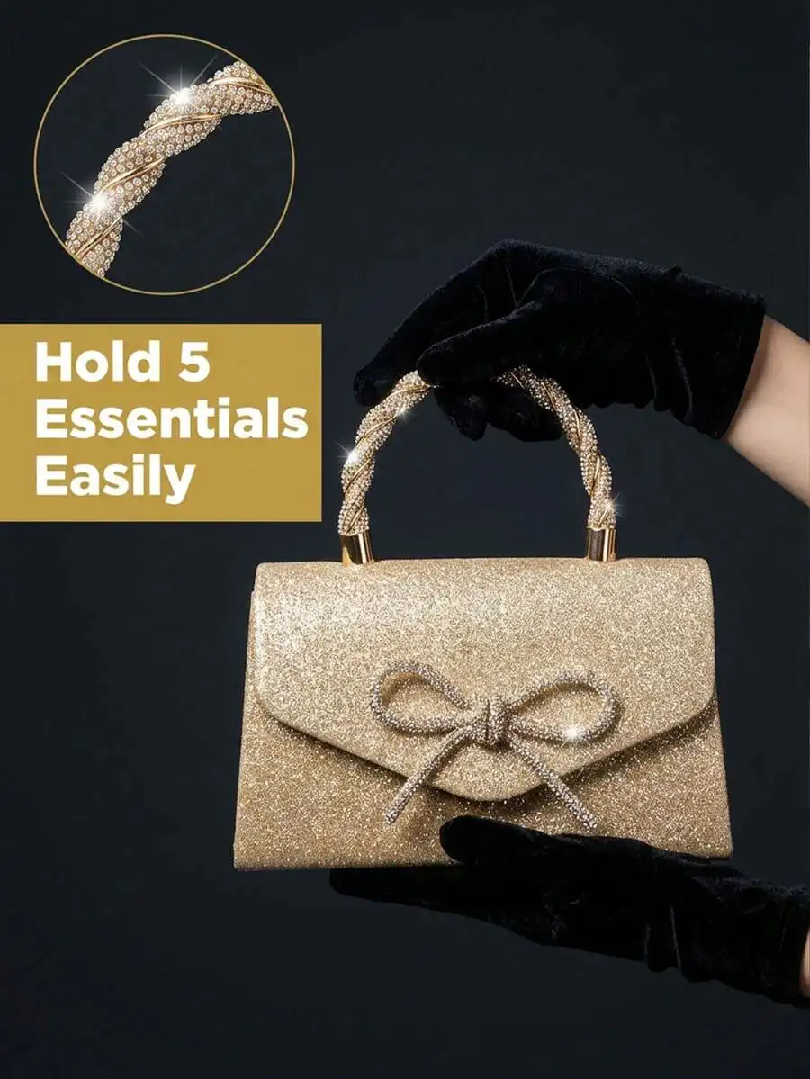Women Rhinestone Clutch Purse With Bow Knot Top Handle Evening Bag For Party Wedding Prom
Women Rhinestone Clutch Purse With Bow Knot Top Handle Evening Bag For Party Wedding Prom