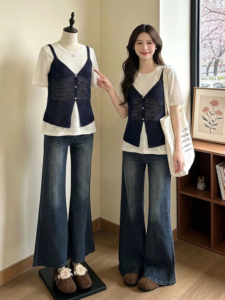 Blue Hollow out Strap Cotton Bamboo T-Shirt Women's Summer New Large Size Fat MM Top Two-Piece Set Korean Style Loose Fit
Blue Hollow out Strap Cotton Bamboo T-Shirt Women's Summer New Large Size Fat MM Top Two-Piece Set Korean Style Loose Fit