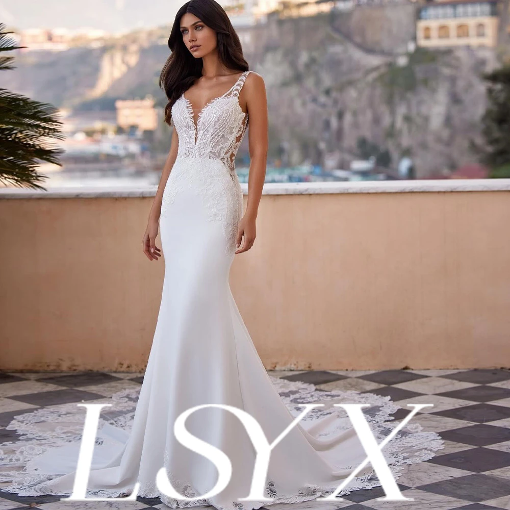 LSYX Customized Deep V Neck Pearl Crystal Strap Mermaid Wedding Dress Lace Train Satin Skirt Bridal Attire Luxurious Ceremony
LSYX Customized Deep V Neck Pearl Crystal Strap Mermaid Wedding Dress Lace Train Satin Skirt Bridal Attire Luxurious Ceremony