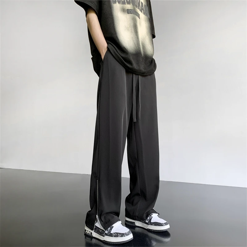 Black Ice Silk Men's Summer Thin Breathable Casual Pants Side Zipper Split Drape Straight Leg West Pants Loose Fit Long Pants
Black Ice Silk Men's Summer Thin Breathable Casual Pants Side Zipper Split Drape Straight Leg West Pants Loose Fit Long Pants