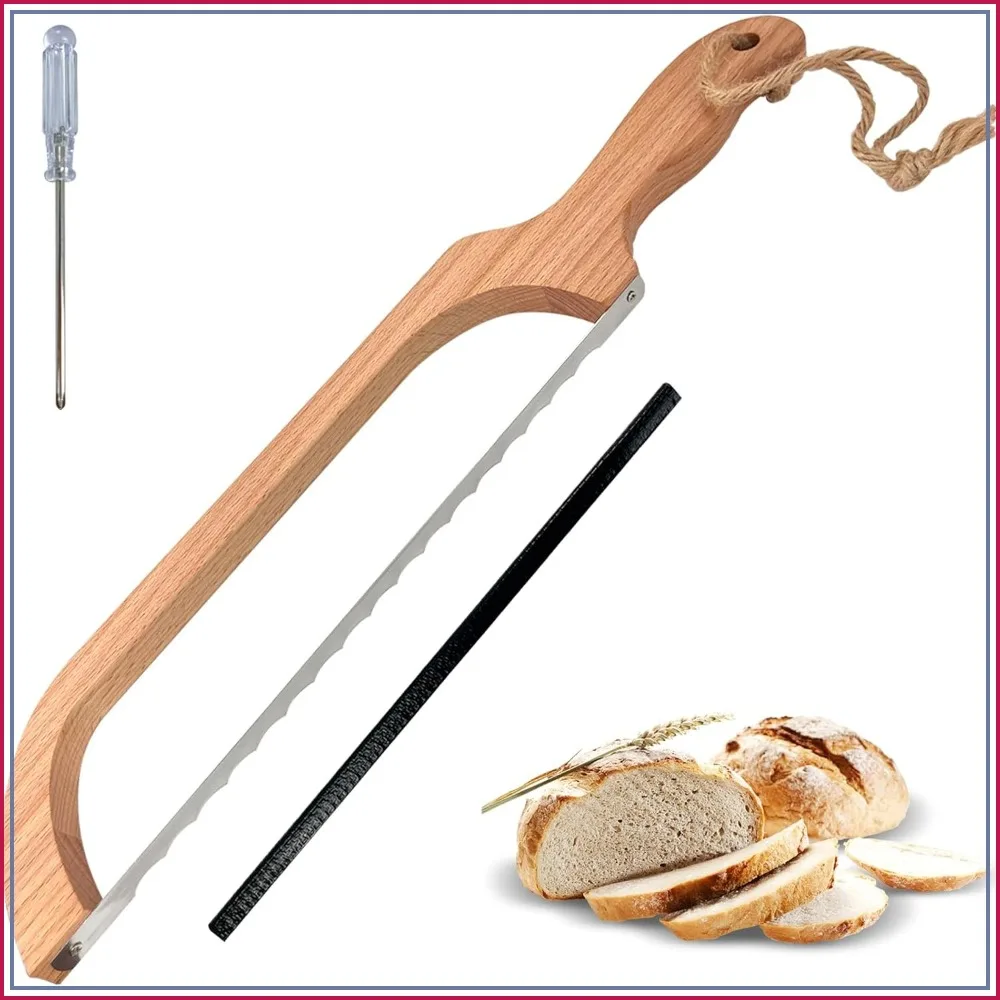 16" Wooden Sourdough Bread Knife with Bow Design, Premium Stainless Steel Serrated Saw Bread Cutter for Bagels, Baguettes and More
16" Wooden Sourdough Bread Knife with Bow Design, Premium Stainless Steel Serrated Saw Bread Cutter for Bagels, Baguettes and More