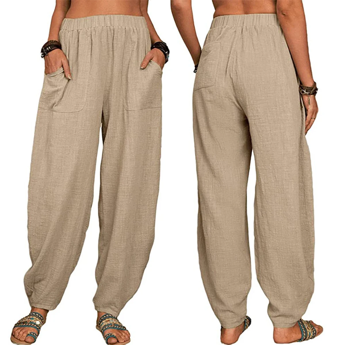 Women Vintage Tapered Pants Summer Casual Commute Pockets Thin Beach Trousers Elastic Waist Solid Color Loose Comfy Harem Pants
Women Vintage Tapered Pants Summer Casual Commute Pockets Thin Beach Trousers Elastic Waist Solid Color Loose Comfy Harem Pants