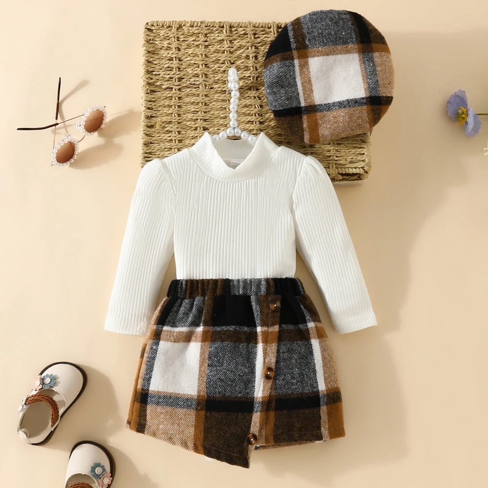 Осенний комплект одежды для маленьких девочек 0-3 лет, однотонный топ с длинным рукавом + клетчатая юбка + берет, 3 шт., модная Рождественская одежда для маленьких девочек
Осенний комплект одежды для маленьких девочек 0-3 лет, однотонный топ с длинным рукавом + клетчатая юбка + берет, 3 шт., модная Рождественская одежда для маленьких девочек