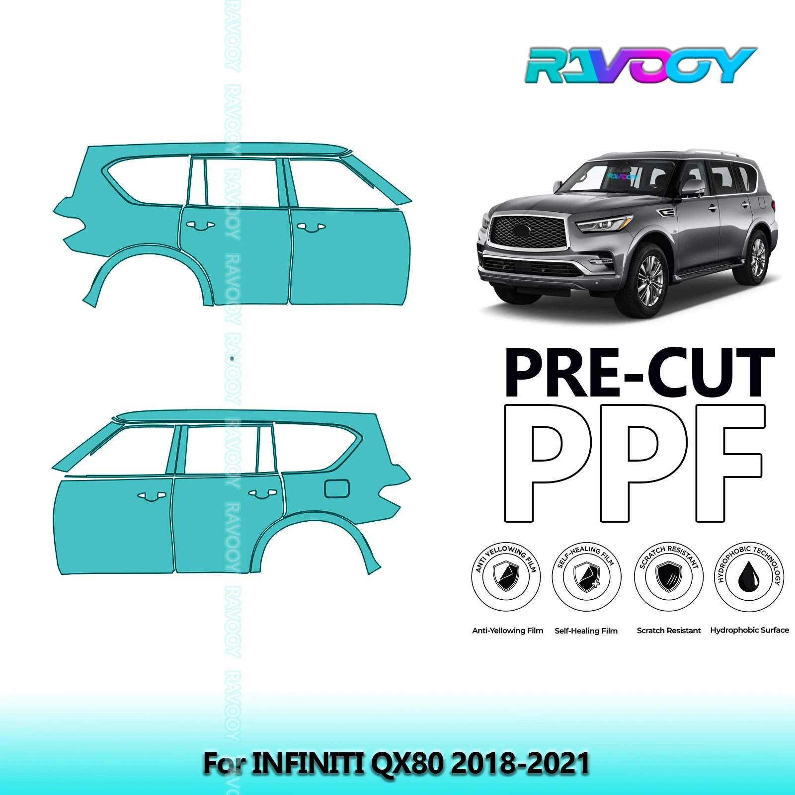 For INFINITI QX80 2018-2021 8.5mil Clear Matte Pre-Cut PPF Door & A/B Pillar Kit TPU Paint Protection Film Set
For INFINITI QX80 2018-2021 8.5mil Clear Matte Pre-Cut PPF Door & A/B Pillar Kit TPU Paint Protection Film Set