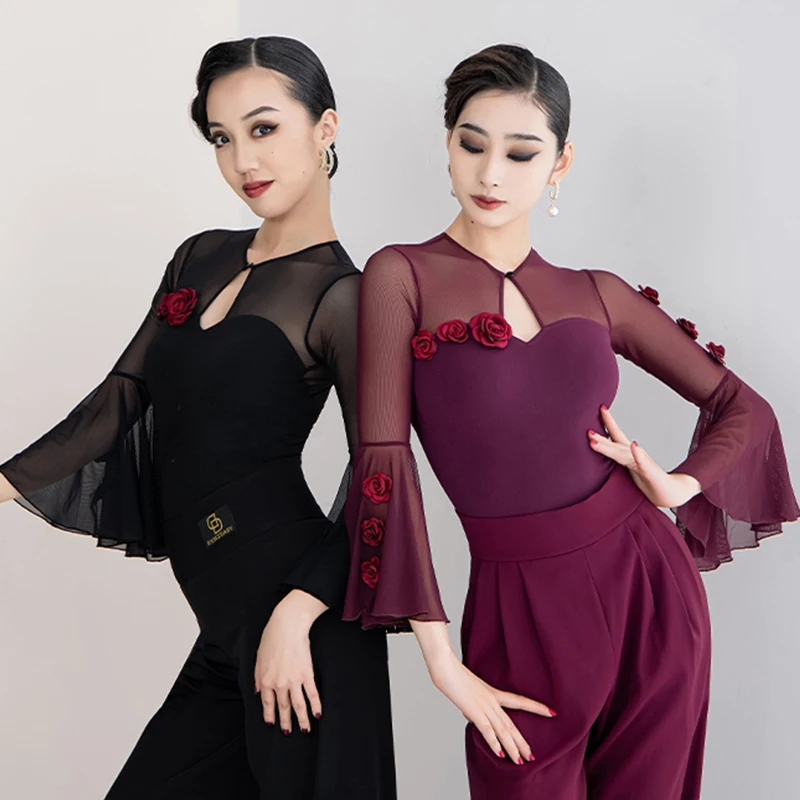 Rose Mesh Latin Dance Tops Women Adult Ballroom Dance Performance Clothing Burgundy Black Bodysuit Waltz Practice Clothes L13182
Rose Mesh Latin Dance Tops Women Adult Ballroom Dance Performance Clothing Burgundy Black Bodysuit Waltz Practice Clothes L13182