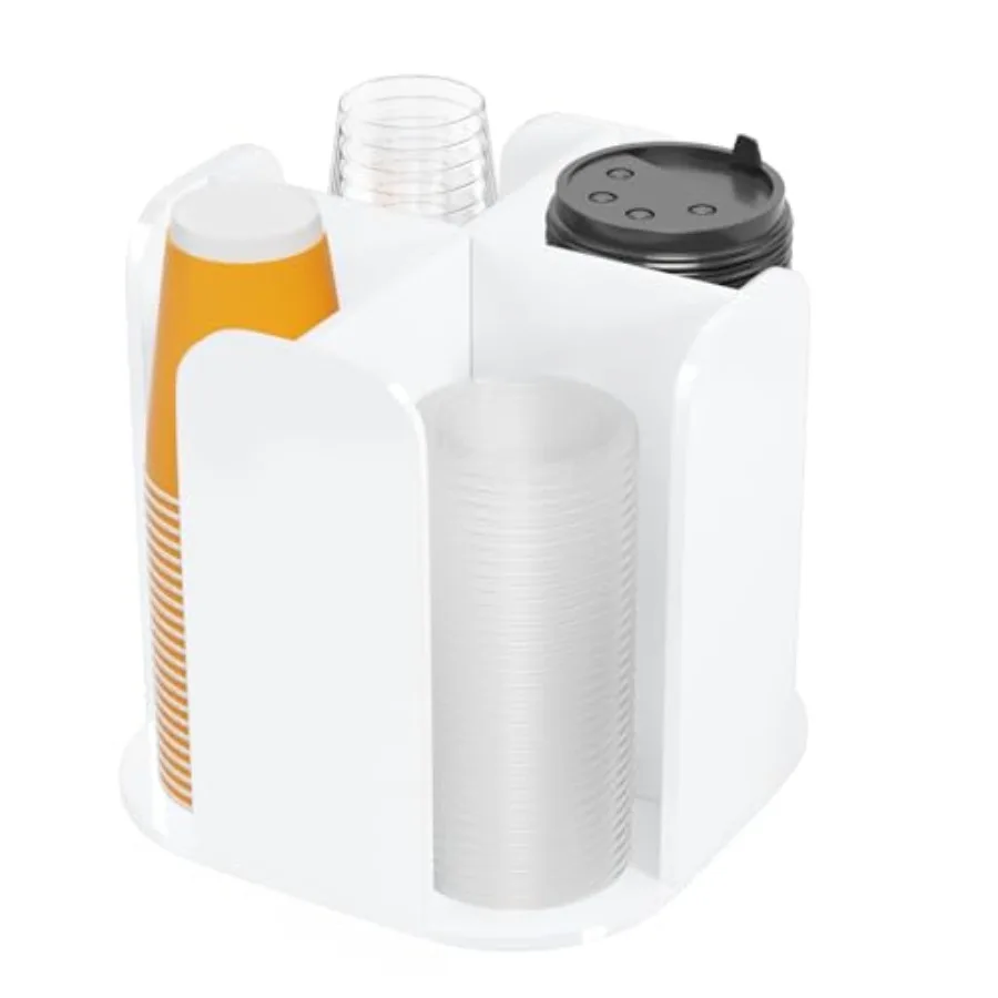 Rotatable 4-Compartment White Acrylic Cup Dispenser - Coffee Station Cup and Lid Carousel Countertop Plastic Cup Holder for Res
Rotatable 4-Compartment White Acrylic Cup Dispenser - Coffee Station Cup and Lid Carousel Countertop Plastic Cup Holder for Res