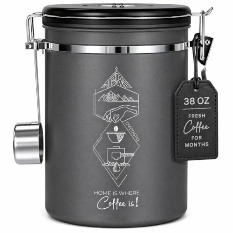 Large Coffee Canister Airtight Stainless Steel Storage Container with Date Tracker and Scoop, Sealed Jar for Grounds, Beans, Te
Large Coffee Canister Airtight Stainless Steel Storage Container with Date Tracker and Scoop, Sealed Jar for Grounds, Beans, Te