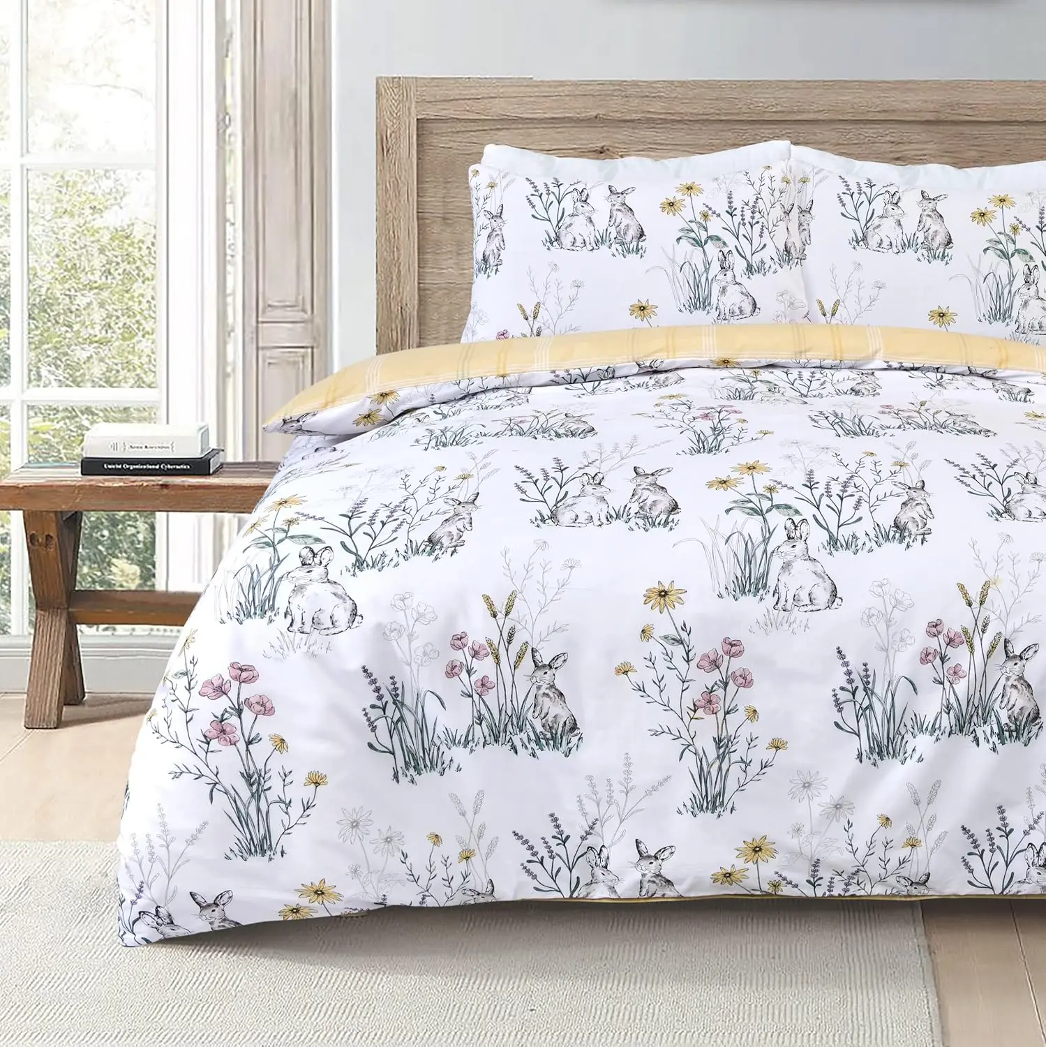 Rabbit Meadow Floral White Ochre Plaid Check Reversible Duvet Cover Quilt Pillow Cases Bedding Set Soft Easy Care - King
Rabbit Meadow Floral White Ochre Plaid Check Reversible Duvet Cover Quilt Pillow Cases Bedding Set Soft Easy Care - King