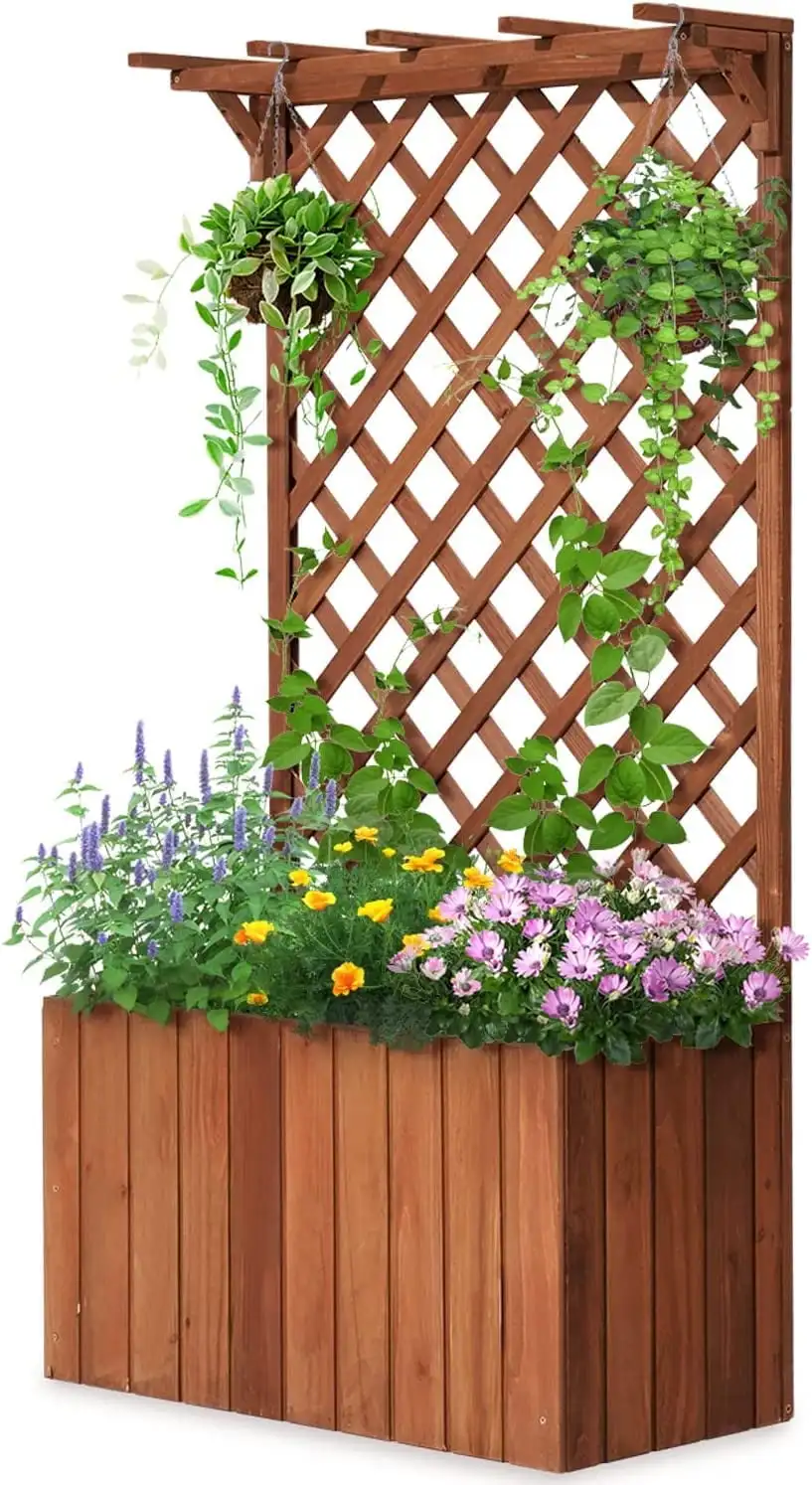 25"x12"x48" Free-Standing Raised Garden Bed Wood Planter Box Lattice Trellis for Vine Climbing Plants Flowers, for Patio Indoor
25"x12"x48" Free-Standing Raised Garden Bed Wood Planter Box Lattice Trellis for Vine Climbing Plants Flowers, for Patio Indoor