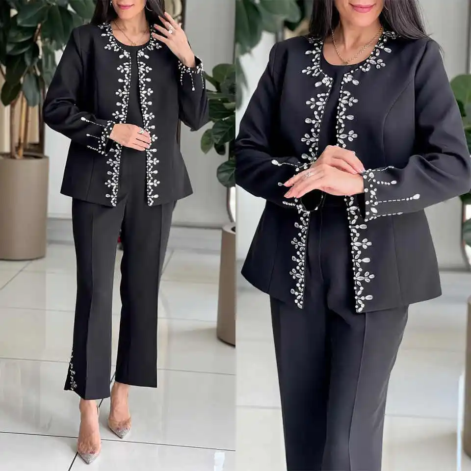 New Fashion Women Suit 2 Pieces Blazer Pants O-neck Rhinestone For Mother Pants Set Formal Office Commute Customized
New Fashion Women Suit 2 Pieces Blazer Pants O-neck Rhinestone For Mother Pants Set Formal Office Commute Customized