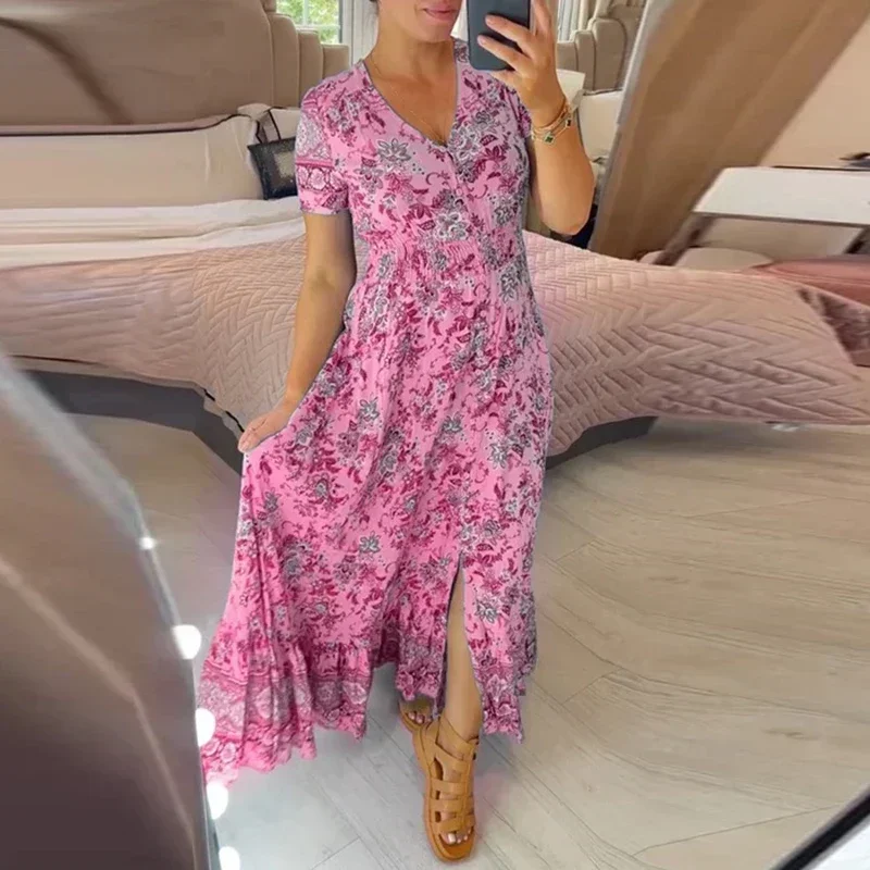 Summer Floral Printed Long Dress Women Short Sleeve V Neck A-line Maxi Dresses For Women Casual Party Dress Boho
Summer Floral Printed Long Dress Women Short Sleeve V Neck A-line Maxi Dresses For Women Casual Party Dress Boho