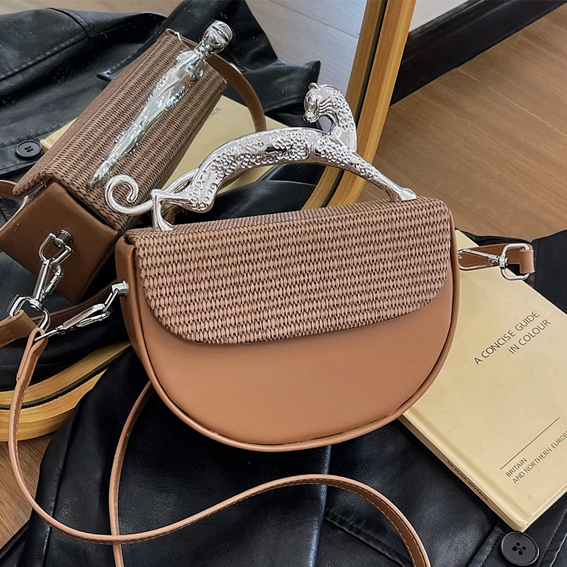 Small Semicircle Crossbody Bag With Silver Handle Tote Women Designer Saddle Bag Brown Black Pu Leather Lady Handbag And Purse
Small Semicircle Crossbody Bag With Silver Handle Tote Women Designer Saddle Bag Brown Black Pu Leather Lady Handbag And Purse