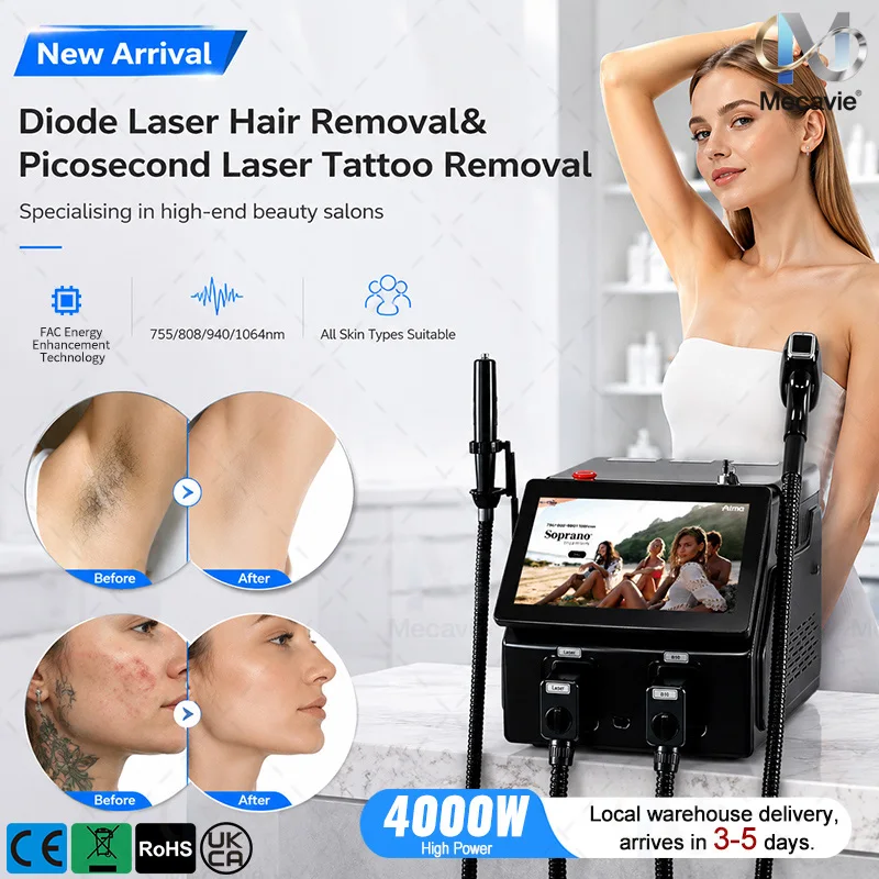 High Power 2 In 1 Diode Laser Hair Removal Picosecond Laser Machine 755 808 1064nm Multi-wavelength Painless Hair Remover Tattoo
High Power 2 In 1 Diode Laser Hair Removal Picosecond Laser Machine 755 808 1064nm Multi-wavelength Painless Hair Remover Tattoo