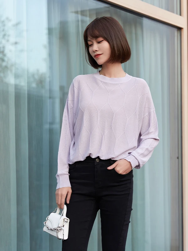 Lightweight Long Sleeve Knitted Top Loose Fit round Neck Diamond Pattern Green Purple Women's Spring Summer Fashion Poem Dream
Lightweight Long Sleeve Knitted Top Loose Fit round Neck Diamond Pattern Green Purple Women's Spring Summer Fashion Poem Dream