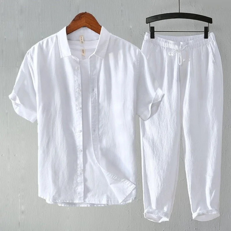 High-End Linen Cotton Youth Men's White Suit Shirt Pants Casual Sportswear Long Sleeve Summer Collection Tagkita Brand
High-End Linen Cotton Youth Men's White Suit Shirt Pants Casual Sportswear Long Sleeve Summer Collection Tagkita Brand