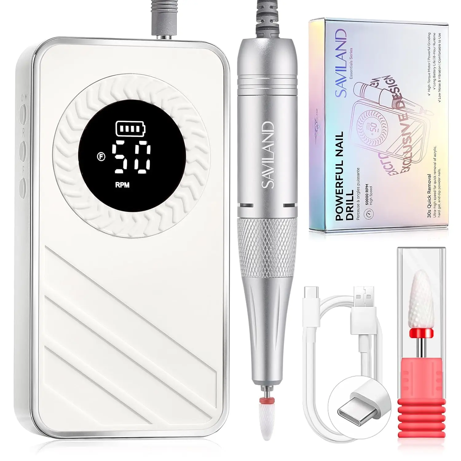 30-Second Fast Removal Cordless Nail Drill 50000 RPM for Acrylic Gel Dip Powder Manicure Pedicure 1200mAh LCD
30-Second Fast Removal Cordless Nail Drill 50000 RPM for Acrylic Gel Dip Powder Manicure Pedicure 1200mAh LCD
