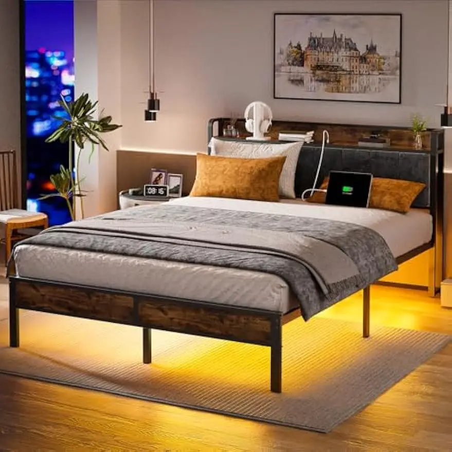 Queen Size Metal Platform Bed with Smart LED Lights and USB Charging Station, Easy Assembly, No Box Spring Needed
Queen Size Metal Platform Bed with Smart LED Lights and USB Charging Station, Easy Assembly, No Box Spring Needed