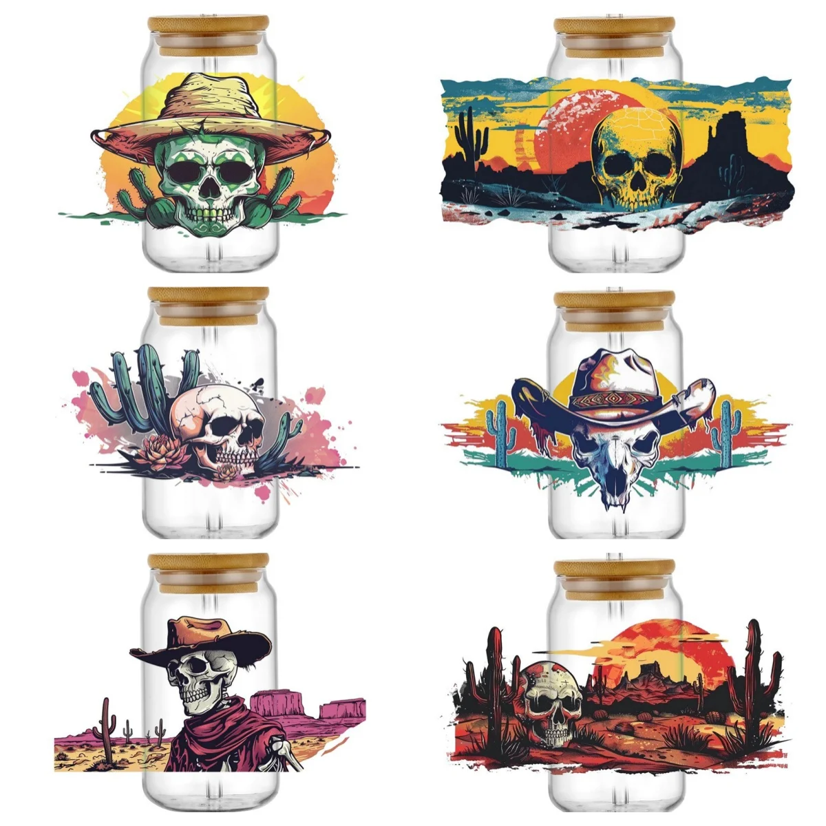 New Western Skull UV DTF Cup Wrap Desert Cactus Cowboy Skeleton Decal for 16oz Libbey Glass Tumbler DIY Mug Transfer Stickers
New Western Skull UV DTF Cup Wrap Desert Cactus Cowboy Skeleton Decal for 16oz Libbey Glass Tumbler DIY Mug Transfer Stickers 