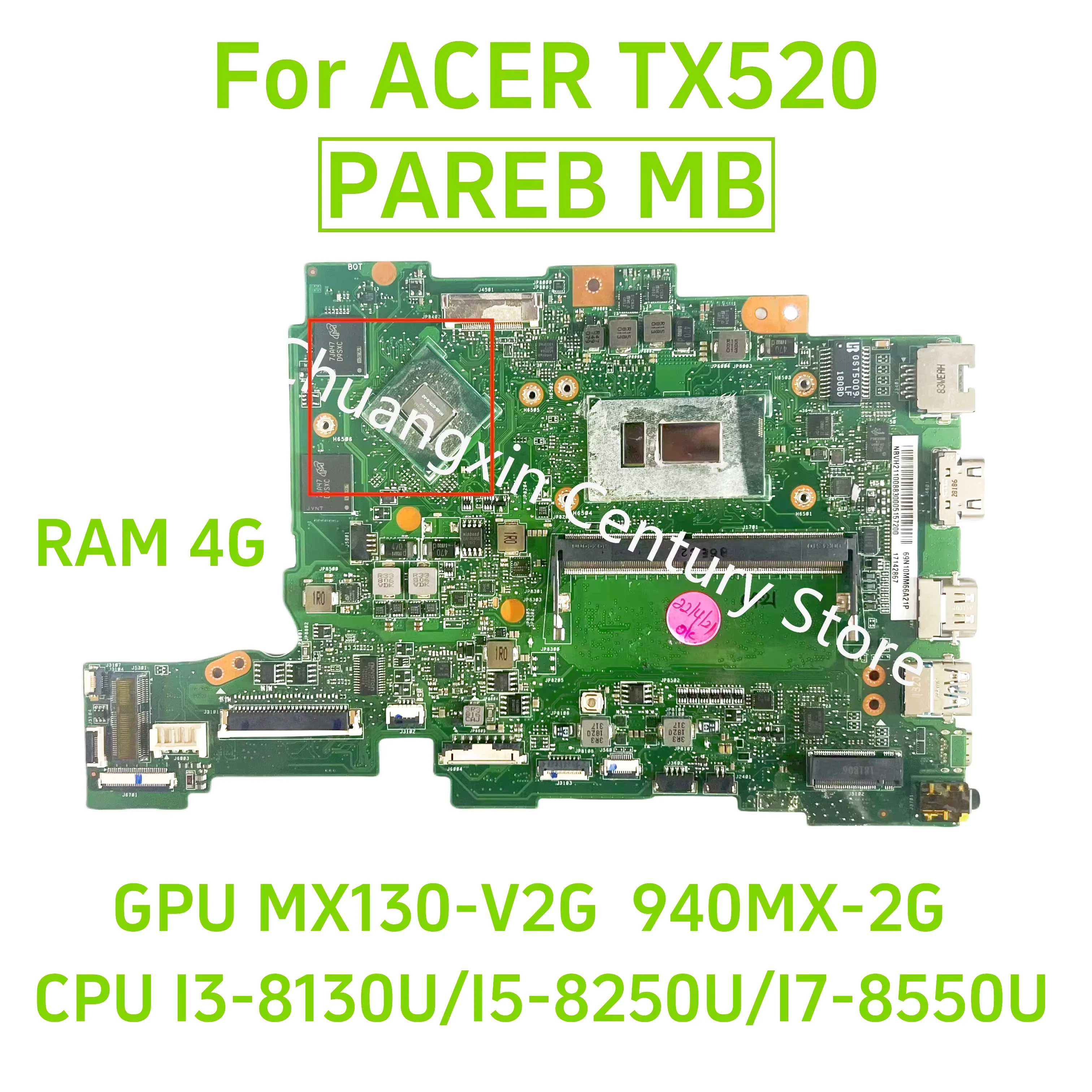 PAREB MB 8L REV: 2.0 motherboard suitable for ACER TX520 laptop with I3 I5 I7-8TH CPU 4G RAM MX130 GPU 100% testing
PAREB MB 8L REV: 2.0 motherboard suitable for ACER TX520 laptop with I3 I5 I7-8TH CPU 4G RAM MX130 GPU 100% testing
