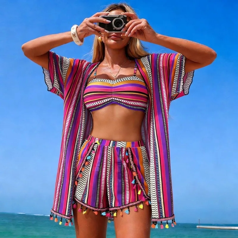 2026 New Women's Two-Piece Swimsuit Sexy Bikini with Padded Bra Without Underwire Set Chiffon Printed Four-Piece Set
2026 New Women's Two-Piece Swimsuit Sexy Bikini with Padded Bra Without Underwire Set Chiffon Printed Four-Piece Set