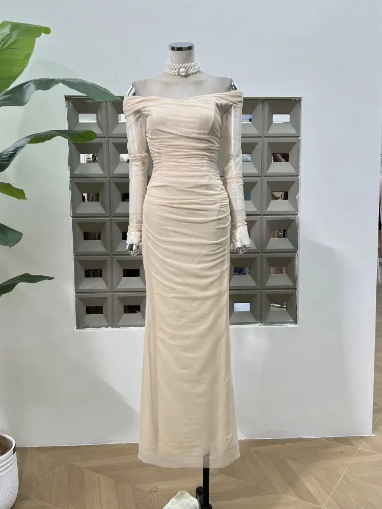 2025 Elegant Pleated Off Shoulder Tight Mesh Long Dress High Quality Luxury Fashion Sexy Party Evening Dresses Celebrity Gown
2025 Elegant Pleated Off Shoulder Tight Mesh Long Dress High Quality Luxury Fashion Sexy Party Evening Dresses Celebrity Gown