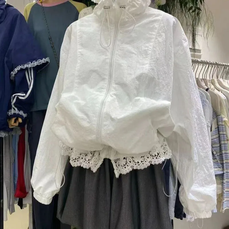 2025 Women Clothes Streetwear Jackets Solid Color Drawstring Zipper Long Sleeve Outwear Patchwork Lace Casual Fashion Coats Tops
2025 Women Clothes Streetwear Jackets Solid Color Drawstring Zipper Long Sleeve Outwear Patchwork Lace Casual Fashion Coats Tops