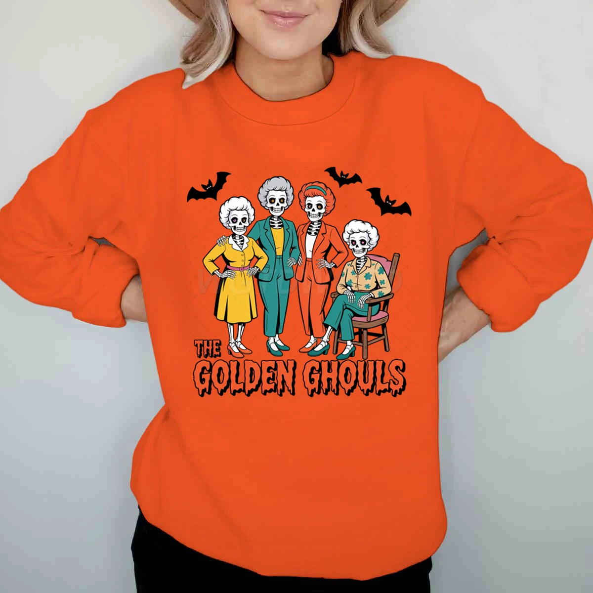 Женские толстовки с принтом «Скелет Золотых вурдалаков» на Хэллоуин, пуловеры с круглым вырезом и длинными рукавами с забавным принтом, женская одежда
Женские толстовки с принтом «Скелет Золотых вурдалаков» на Хэллоуин, пуловеры с круглым вырезом и длинными рукавами с забавным принтом, женская одежда