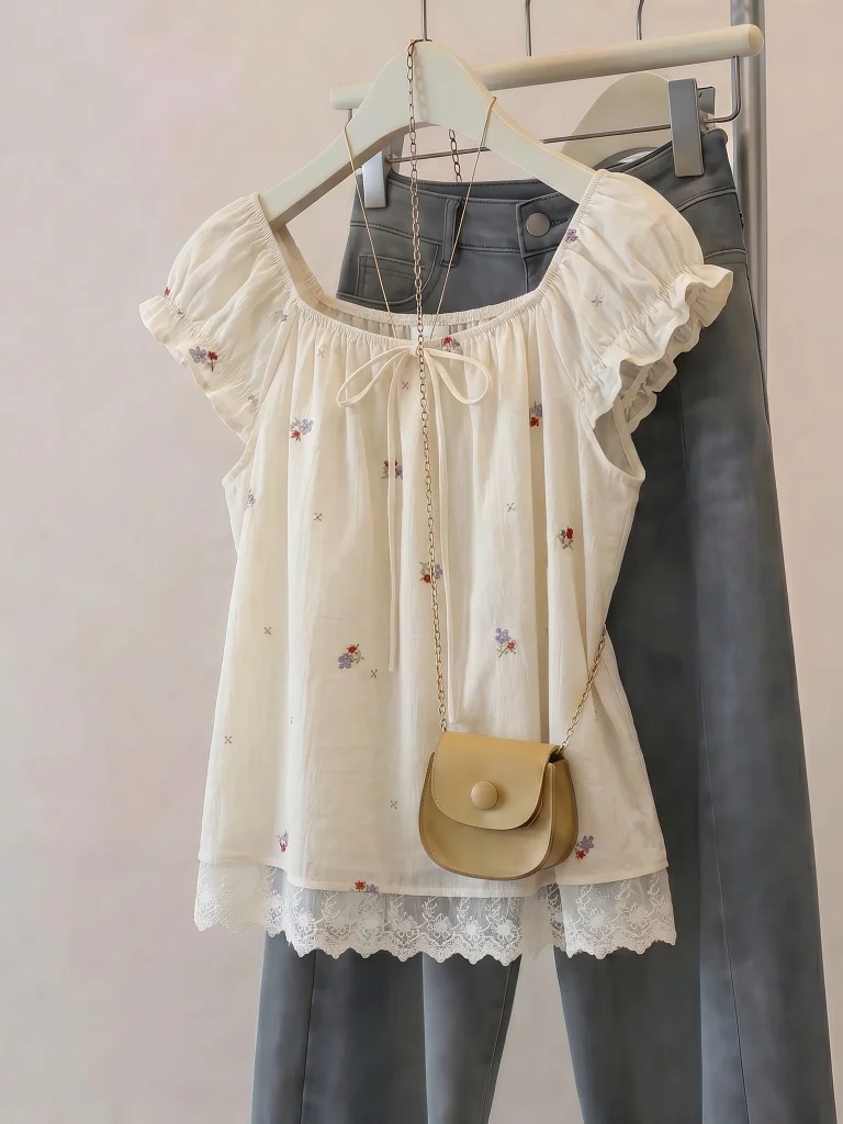 Floral Embroidery Flared Sleeve Short Sleeve Shirt Women's Summer New plus Size Doll Top Korean Style Loose Fit Commute Style
Floral Embroidery Flared Sleeve Short Sleeve Shirt Women's Summer New plus Size Doll Top Korean Style Loose Fit Commute Style