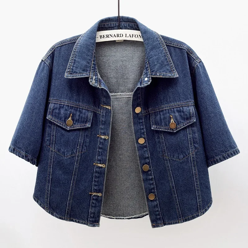 Spring Summer Women Vintage Dark Blue Slim Short Denim Jacket Big Pocket Half Sleeve Cowboy Outerwear Casual Jeans Jacket Female
Spring Summer Women Vintage Dark Blue Slim Short Denim Jacket Big Pocket Half Sleeve Cowboy Outerwear Casual Jeans Jacket Female