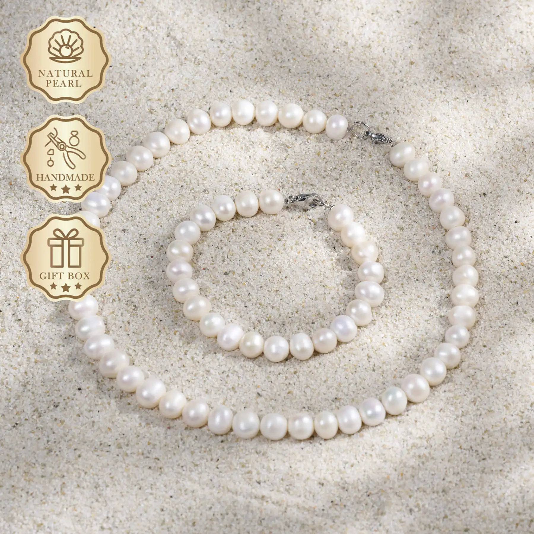 MYSOYA Natural White Freshwater Pearl Bracelet & Necklace Set, 7–8mm Pearls with Silver Lobster Clasp, Gift Box, Birthday Gift
MYSOYA Natural White Freshwater Pearl Bracelet & Necklace Set, 7–8mm Pearls with Silver Lobster Clasp, Gift Box, Birthday Gift