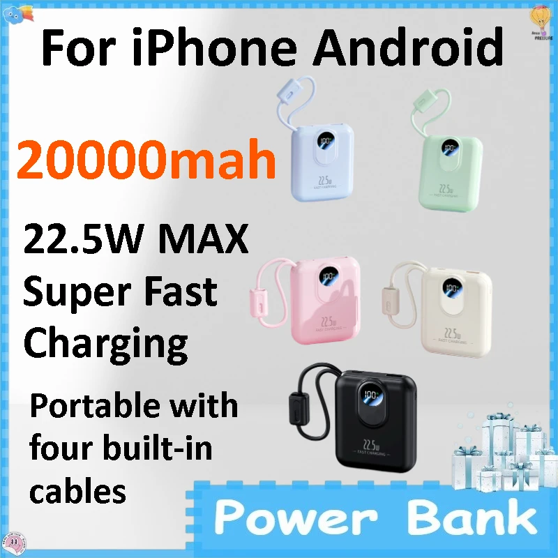 New 20000mAh Mini 22.5W Fast Charging Power Bank Built-in Cable Portable External Battery for IPhone Android
New 20000mAh Mini 22.5W Fast Charging Power Bank Built-in Cable Portable External Battery for IPhone Android