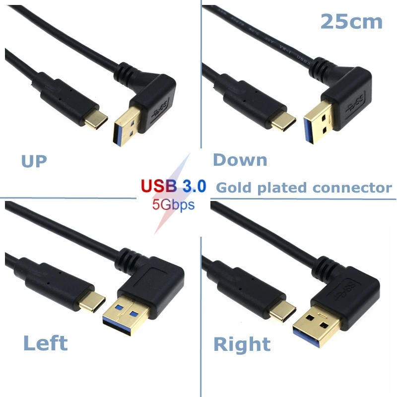 25cm Gold Plated Connector USB 3.0 Type-A 90° Angle Elbow to USB3.1 Type-C Male USB 5Gbps Data Sync and Charge Cable Connector
25cm Gold Plated Connector USB 3.0 Type-A 90° Angle Elbow to USB3.1 Type-C Male USB 5Gbps Data Sync and Charge Cable Connector
