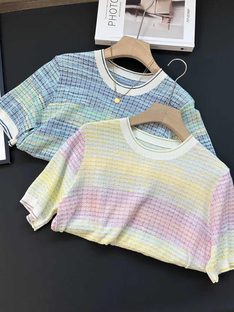 Dopne Rainbow adient Lyocell Cotton Knitted ort Sve Women's T-irt Unique Beautiful Summer Top Silk Small irt
Dopne Rainbow adient Lyocell Cotton Knitted ort Sve Women's T-irt Unique Beautiful Summer Top Silk Small irt