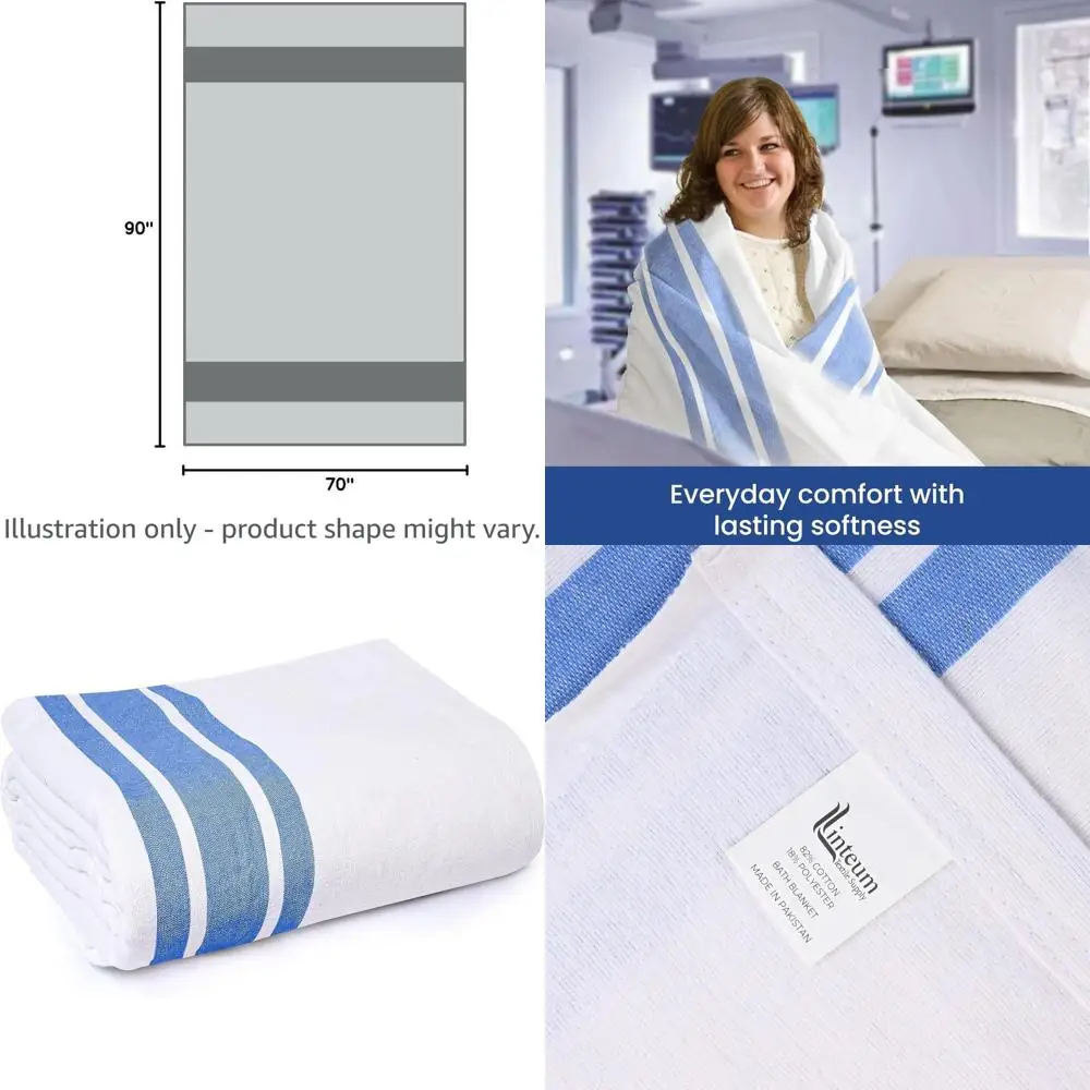 Cotton-Blend Hospital Patient Bath Blankets, Bed Bath Sheets, Twin Size, Lightweight (24-Pack, 70x90 in, 1.75 lb), White with Bl
Cotton-Blend Hospital Patient Bath Blankets, Bed Bath Sheets, Twin Size, Lightweight (24-Pack, 70x90 in, 1.75 lb), White with Bl