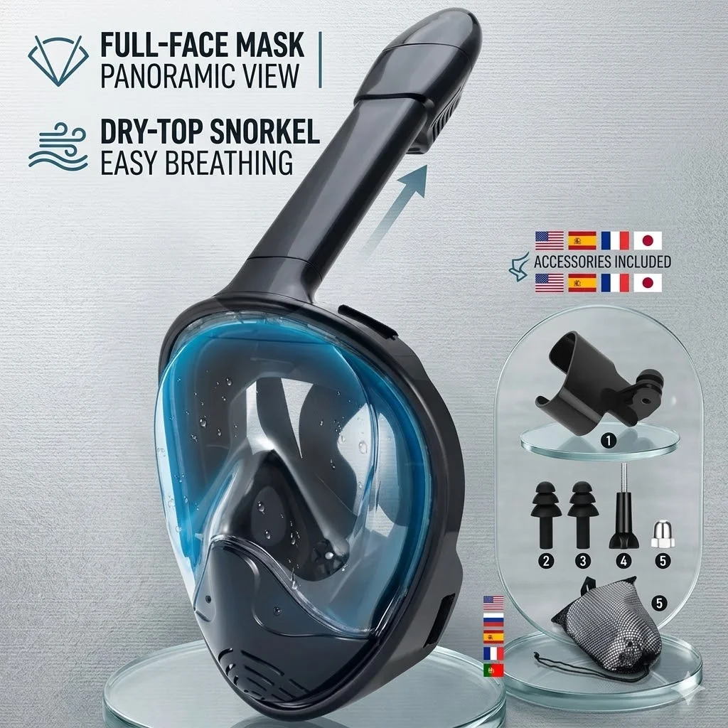 Full Face Snorkel Mask Detachable Camera Mount Snorkeling Diving Swimming Mask 180 Panoramic Anti Fog Anti Leak Adults Youth Kit
Full Face Snorkel Mask Detachable Camera Mount Snorkeling Diving Swimming Mask 180 Panoramic Anti Fog Anti Leak Adults Youth Kit