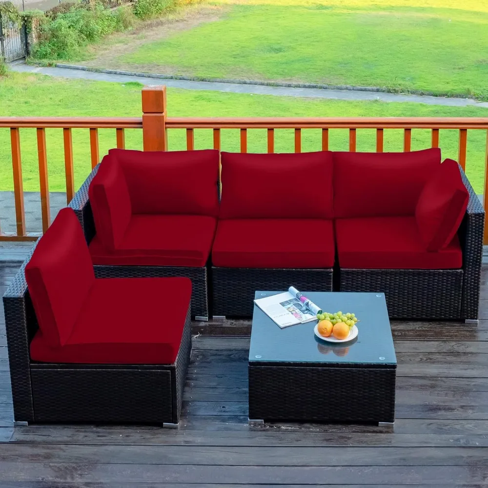 5 Pieces Patio Furniture Set, All Weather Wicker L-Shaped Corner Sofa Set W/Soft Cushions, Outdoor Sectional, Customized
5 Pieces Patio Furniture Set, All Weather Wicker L-Shaped Corner Sofa Set W/Soft Cushions, Outdoor Sectional, Customized