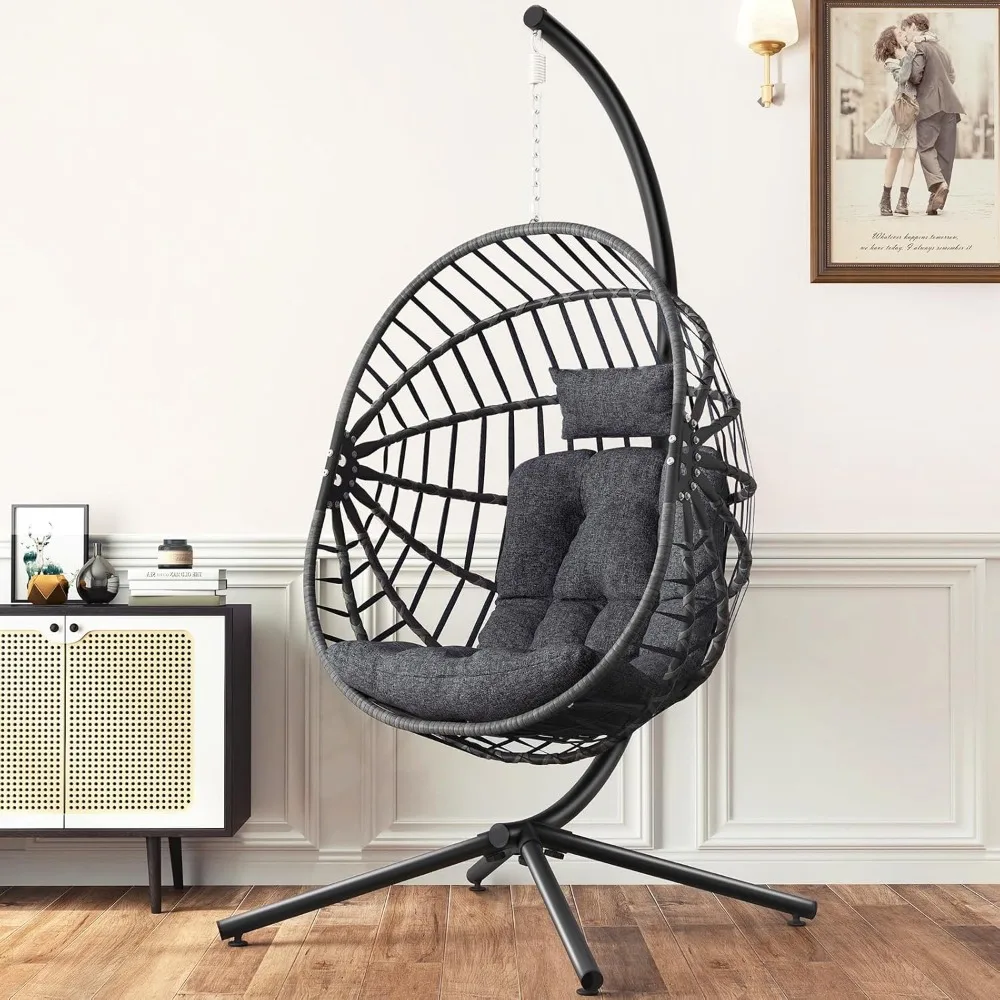 Outdoor Egg Chair with Stand, Hanging Egg Swing Chair with Stand, Indoor Wicker Chair with Cushion for Patio, Garden-Dark Grey
Outdoor Egg Chair with Stand, Hanging Egg Swing Chair with Stand, Indoor Wicker Chair with Cushion for Patio, Garden-Dark Grey
