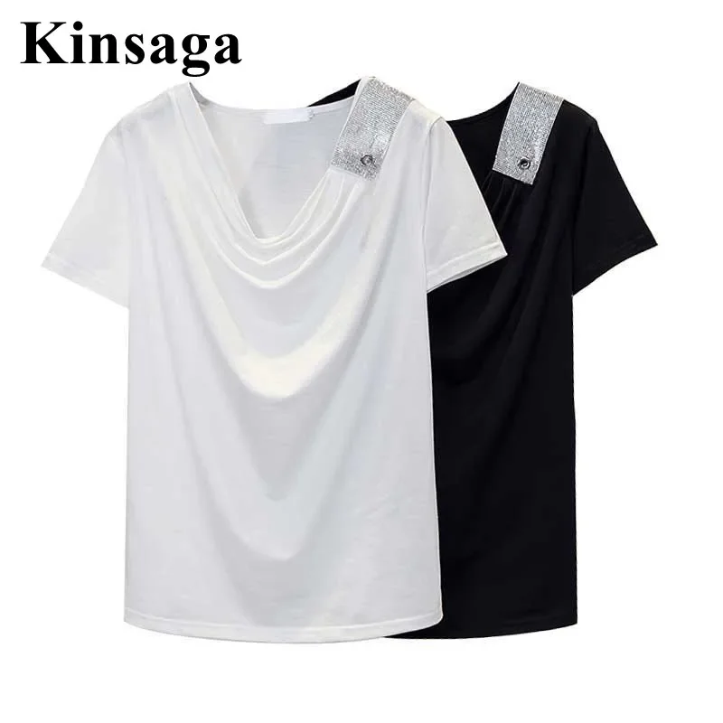 Women Rhinestone Ruched Draped Collar Short Sleeve T-shirt 4xl Summer Design Graphic Diamond Tops Grunge Y2k Indie Aesthetic Tee
Women Rhinestone Ruched Draped Collar Short Sleeve T-shirt 4xl Summer Design Graphic Diamond Tops Grunge Y2k Indie Aesthetic Tee