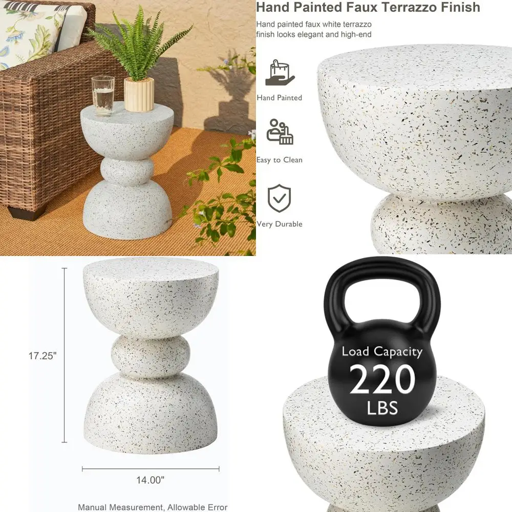 Patio Side Tables Outdoor, 17.25 Inch Round Modern Accent Table, Small Decorative Garden Stool, Faux Marble Top
Patio Side Tables Outdoor, 17.25 Inch Round Modern Accent Table, Small Decorative Garden Stool, Faux Marble Top