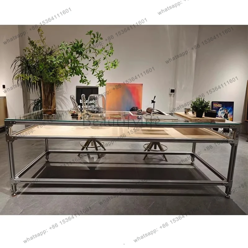Aluminum glass double frame aluminum glass table industrial wind birch long table
Aluminum glass double frame aluminum glass table industrial wind birch long table
